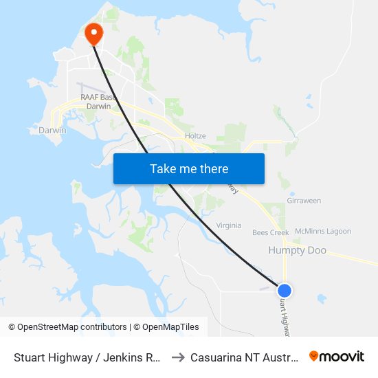 Stuart Highway / Jenkins Road to Casuarina NT Australia map