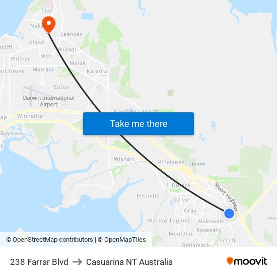 238 Farrar Blvd to Casuarina NT Australia map