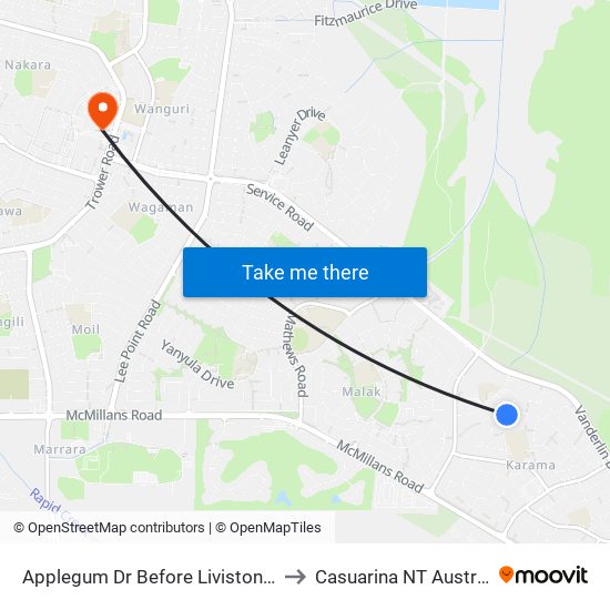 Applegum Dr Before Livistona Rd to Casuarina NT Australia map