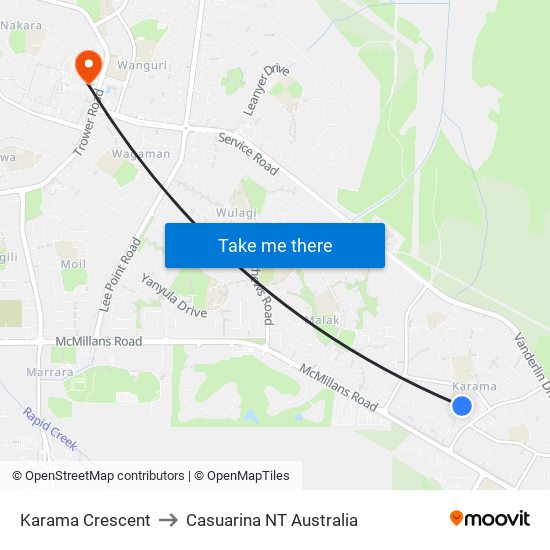 Karama Crescent to Casuarina NT Australia map