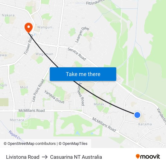 Livistona Road to Casuarina NT Australia map