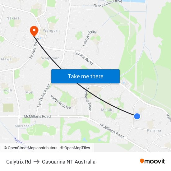 Calytrix Rd to Casuarina NT Australia map