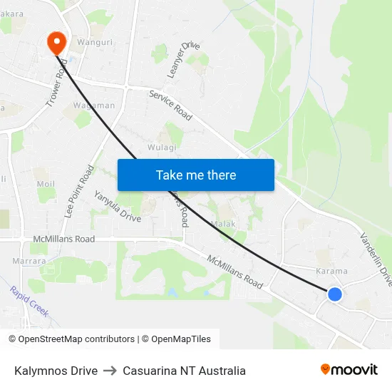 Kalymnos Drive to Casuarina NT Australia map