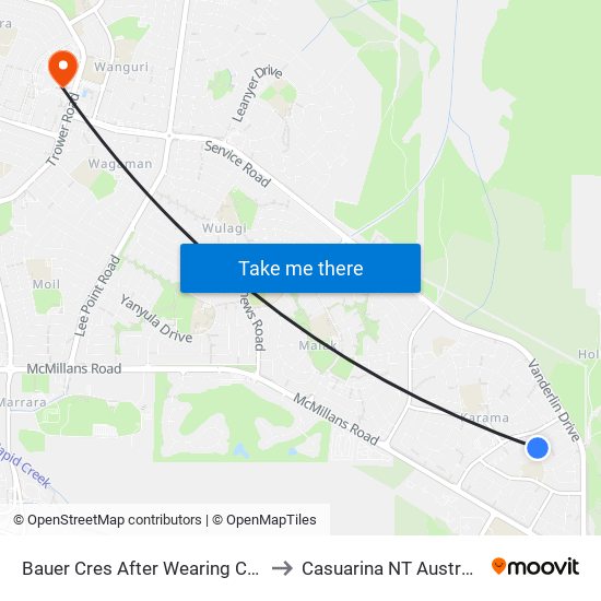 Bauer Cres After Wearing Cres to Casuarina NT Australia map