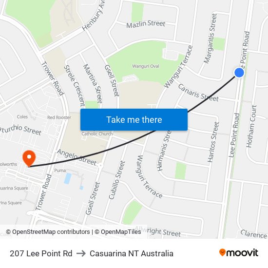 207 Lee Point Rd to Casuarina NT Australia map