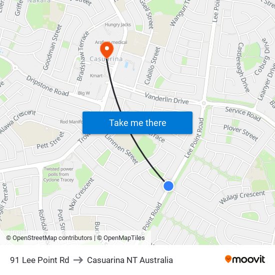 91 Lee Point Rd to Casuarina NT Australia map