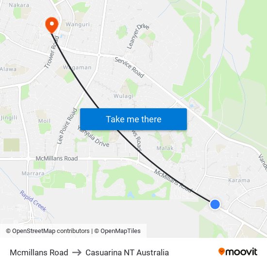 Mcmillans Road to Casuarina NT Australia map