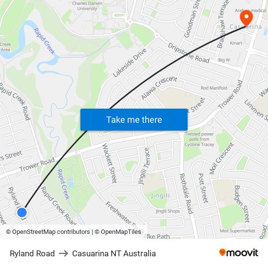 Ryland Road to Casuarina NT Australia map