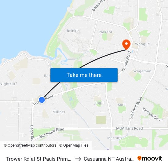 Trower Rd at St Pauls Primary to Casuarina NT Australia map