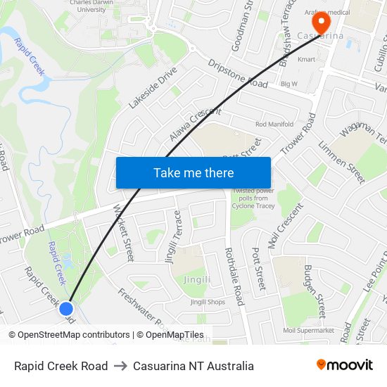 Rapid Creek Road to Casuarina NT Australia map