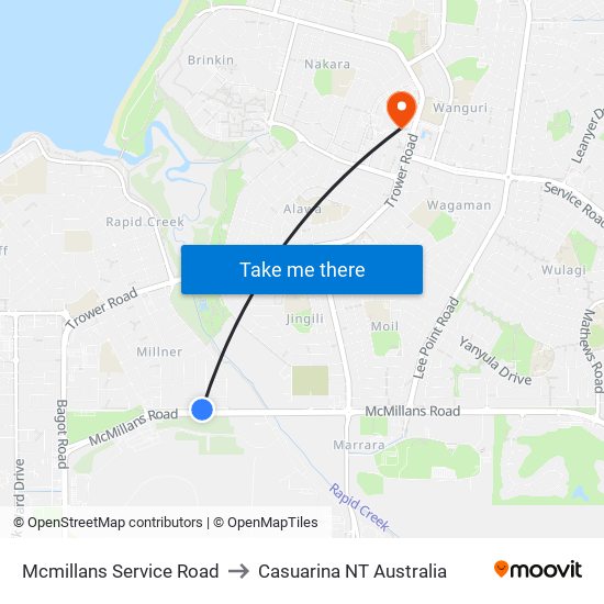 Mcmillans Service Road to Casuarina NT Australia map