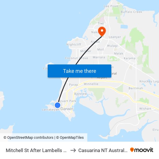 Mitchell St After Lambells Tc to Casuarina NT Australia map