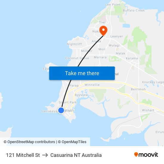 121 Mitchell St to Casuarina NT Australia map