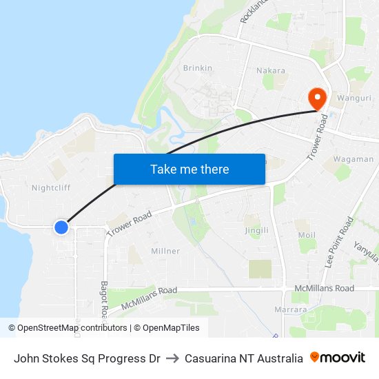 John Stokes Sq Progress Dr to Casuarina NT Australia map