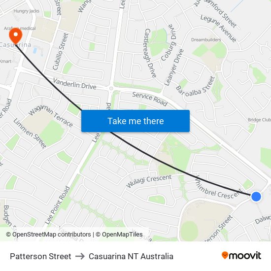 Patterson Street to Casuarina NT Australia map