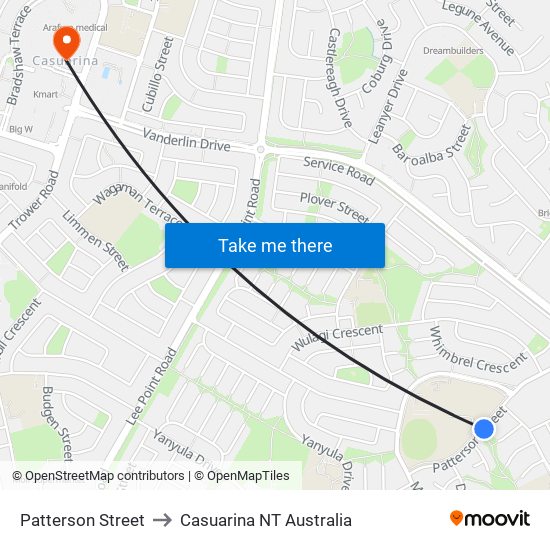 Patterson Street to Casuarina NT Australia map