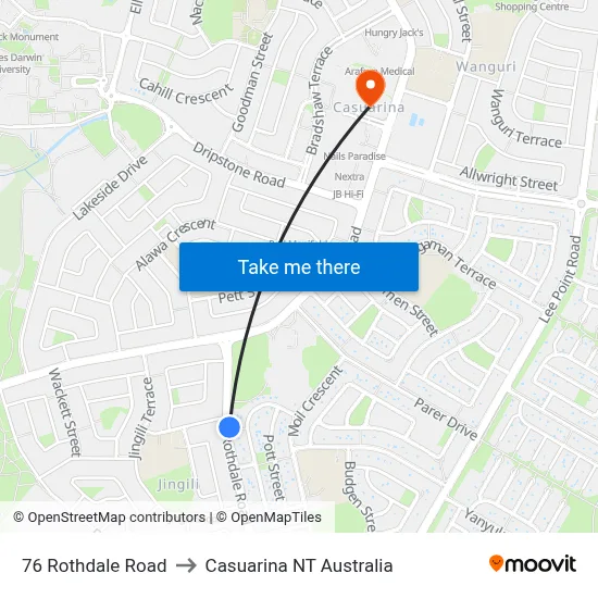 76 Rothdale Road to Casuarina NT Australia map