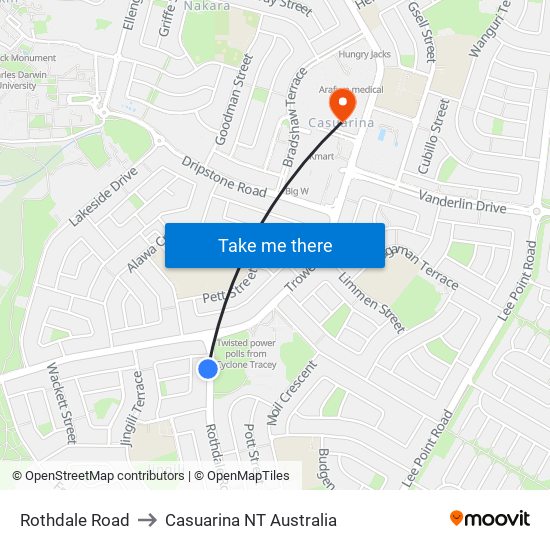 Rothdale Road to Casuarina NT Australia map