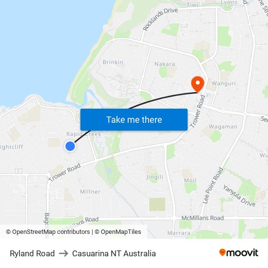 Ryland Road to Casuarina NT Australia map