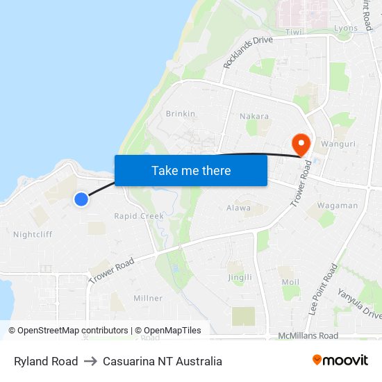 Ryland Road to Casuarina NT Australia map