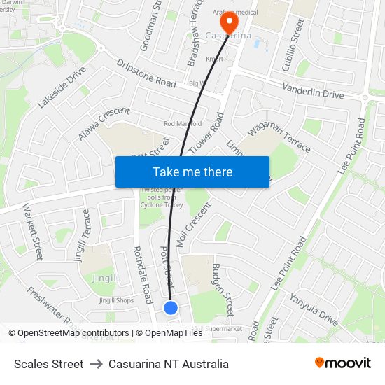 Scales Street to Casuarina NT Australia map