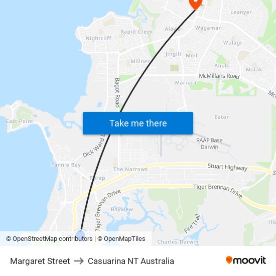 Margaret Street to Casuarina NT Australia map