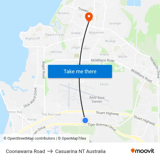 Coonawarra Road to Casuarina NT Australia map