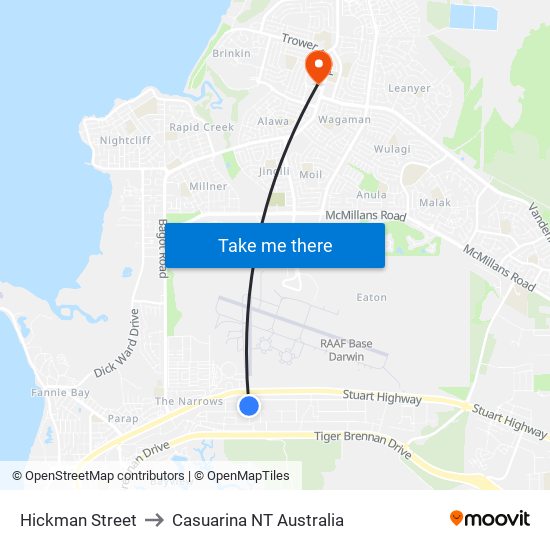 Hickman Street to Casuarina NT Australia map