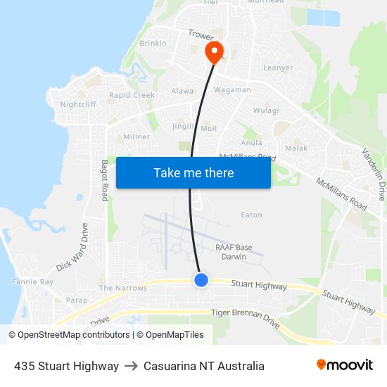 435 Stuart Highway to Casuarina NT Australia map