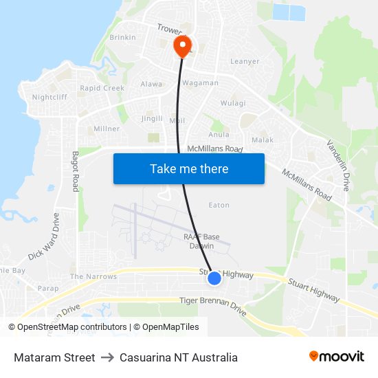 Mataram Street to Casuarina NT Australia map