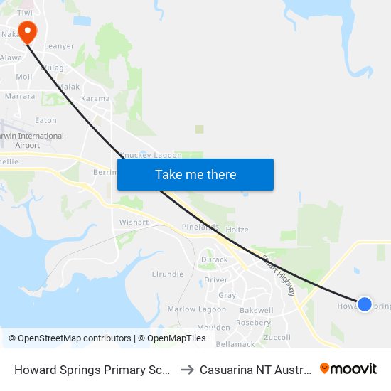 Howard Springs Primary School to Casuarina NT Australia map
