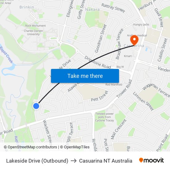 Lakeside Drive (Outbound) to Casuarina NT Australia map