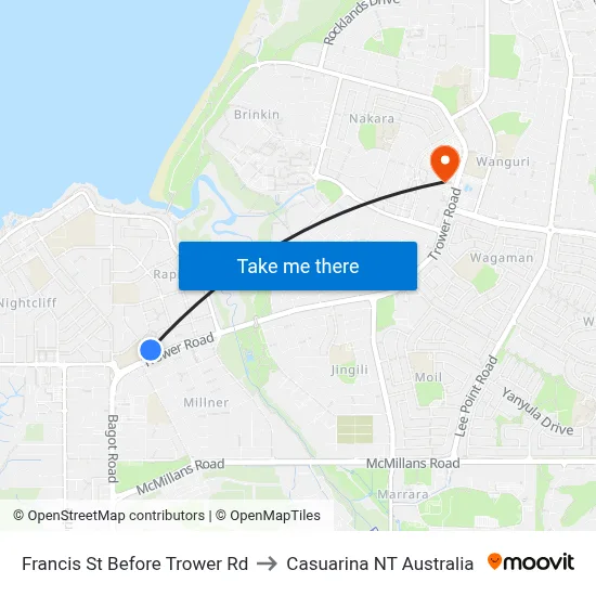 Francis St Before Trower Rd to Casuarina NT Australia map