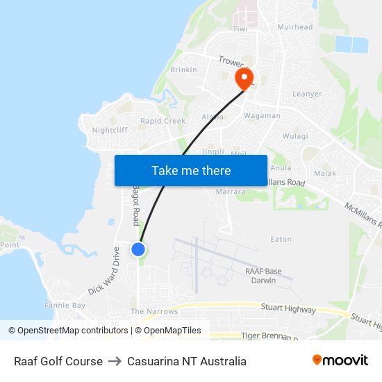 Raaf Golf Course to Casuarina NT Australia map