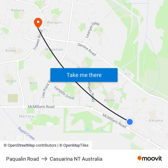 Paqualin Road to Casuarina NT Australia map