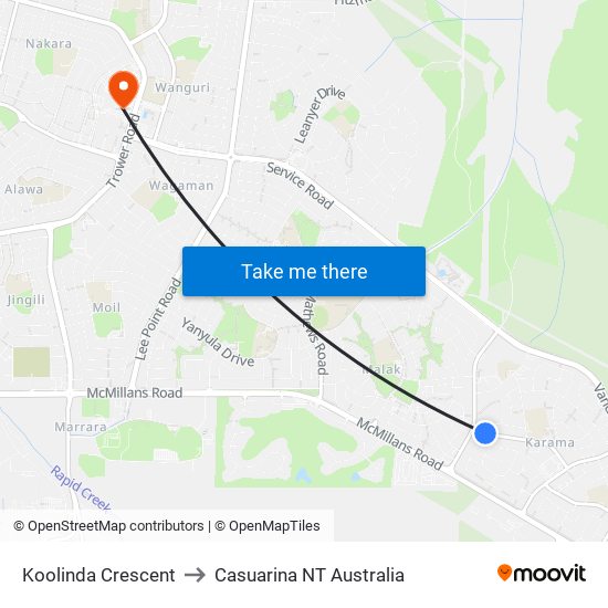 Koolinda Crescent to Casuarina NT Australia map
