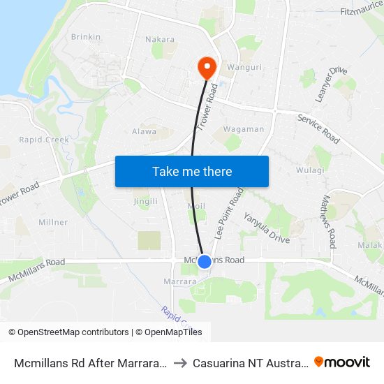 Mcmillans Rd After Marrara Dr to Casuarina NT Australia map