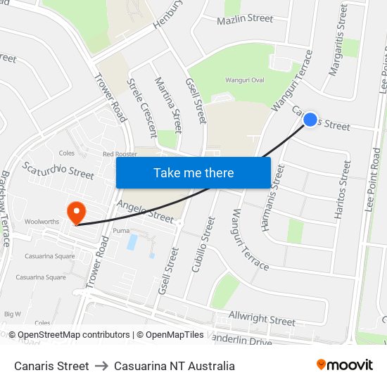 Canaris Street to Casuarina NT Australia map