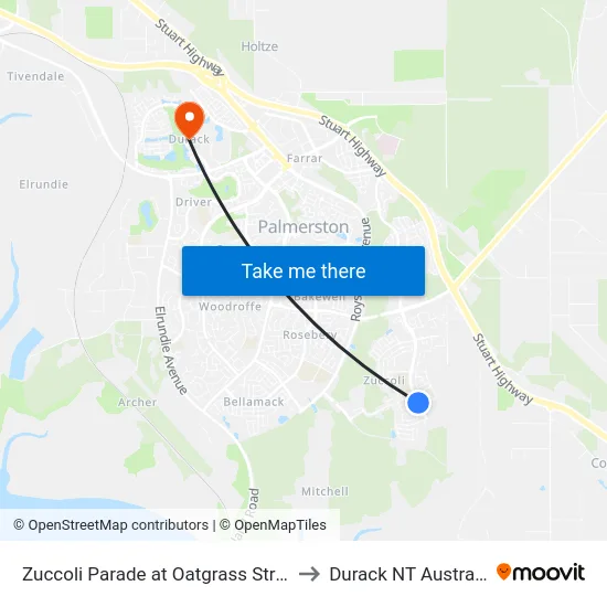 Zuccoli Parade at Oatgrass Street to Durack NT Australia map