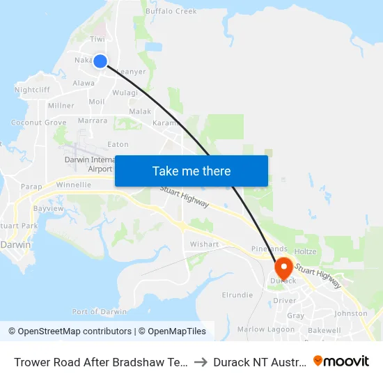 Trower Road After Bradshaw Terrace to Durack NT Australia map