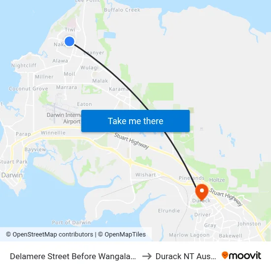 Delamere Street Before Wangalara Street to Durack NT Australia map