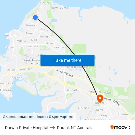 Darwin Private Hospital to Durack NT Australia map
