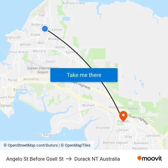 Angelo St Before Gsell St to Durack NT Australia map