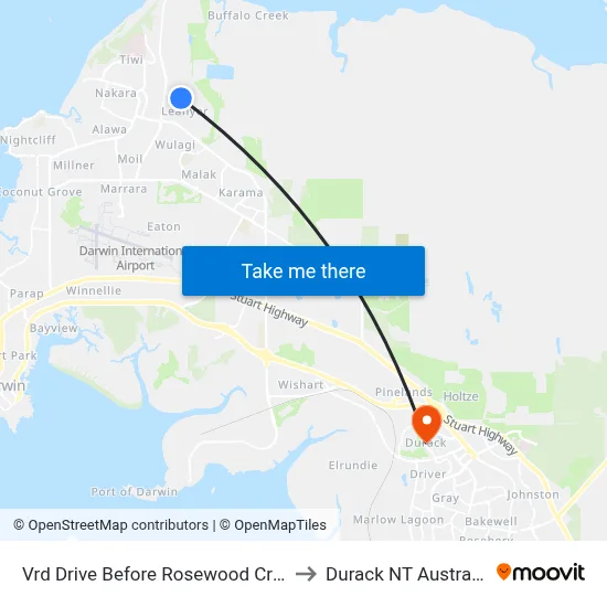 Vrd Drive Before Rosewood Cres to Durack NT Australia map