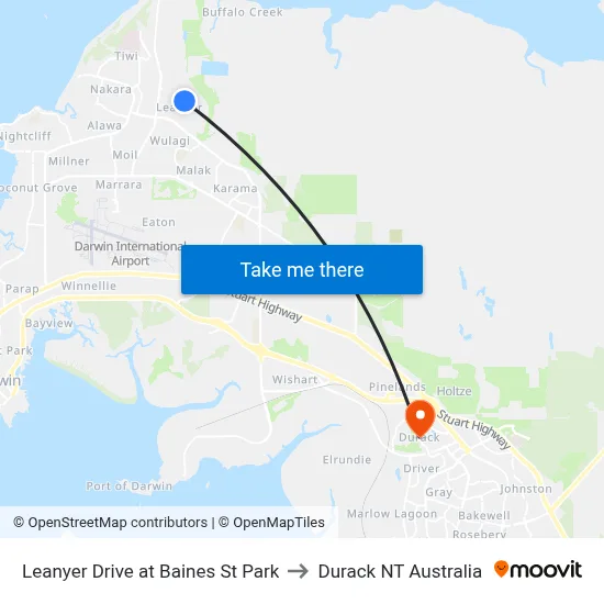 Leanyer Drive at Baines St Park to Durack NT Australia map