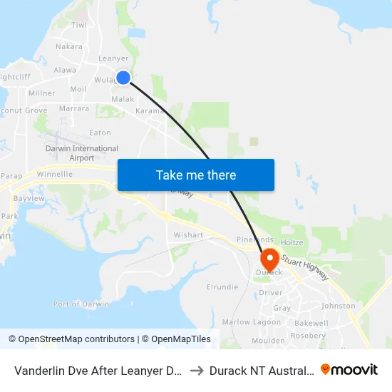 Vanderlin Dve After Leanyer Dve to Durack NT Australia map