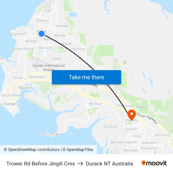 Trower Rd Before Jingili Cres to Durack NT Australia map