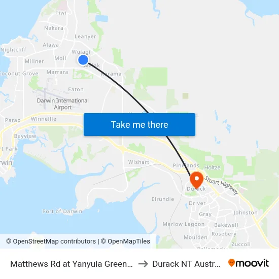 Matthews Rd at Yanyula Greenbelt to Durack NT Australia map