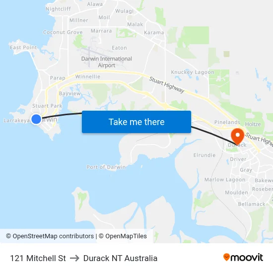121 Mitchell St to Durack NT Australia map