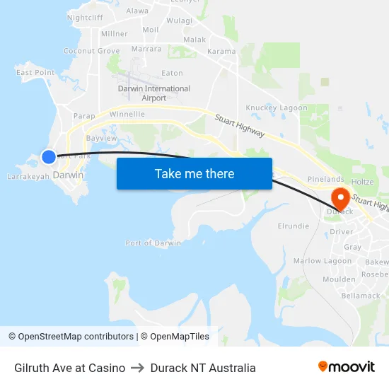 Gilruth Ave at Casino to Durack NT Australia map